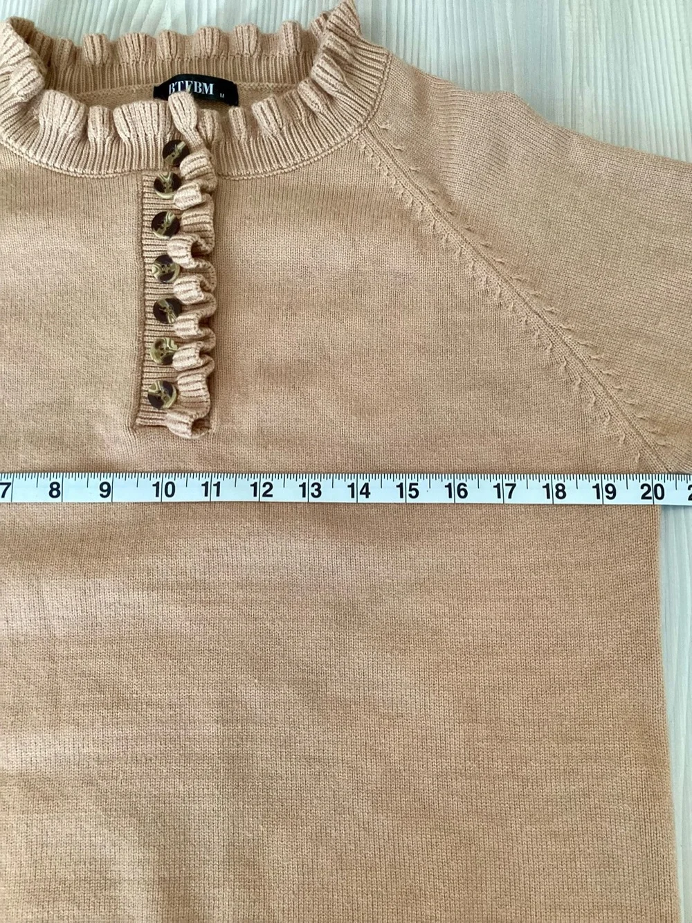 BTFBM Tan Brown Sweater with Ruffle Neckline & Wrists Size 8 Medium Cottagecore